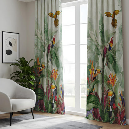 Onay Tropical Jungle Bird Curtains – Toucan Macaw Parrot Drapes