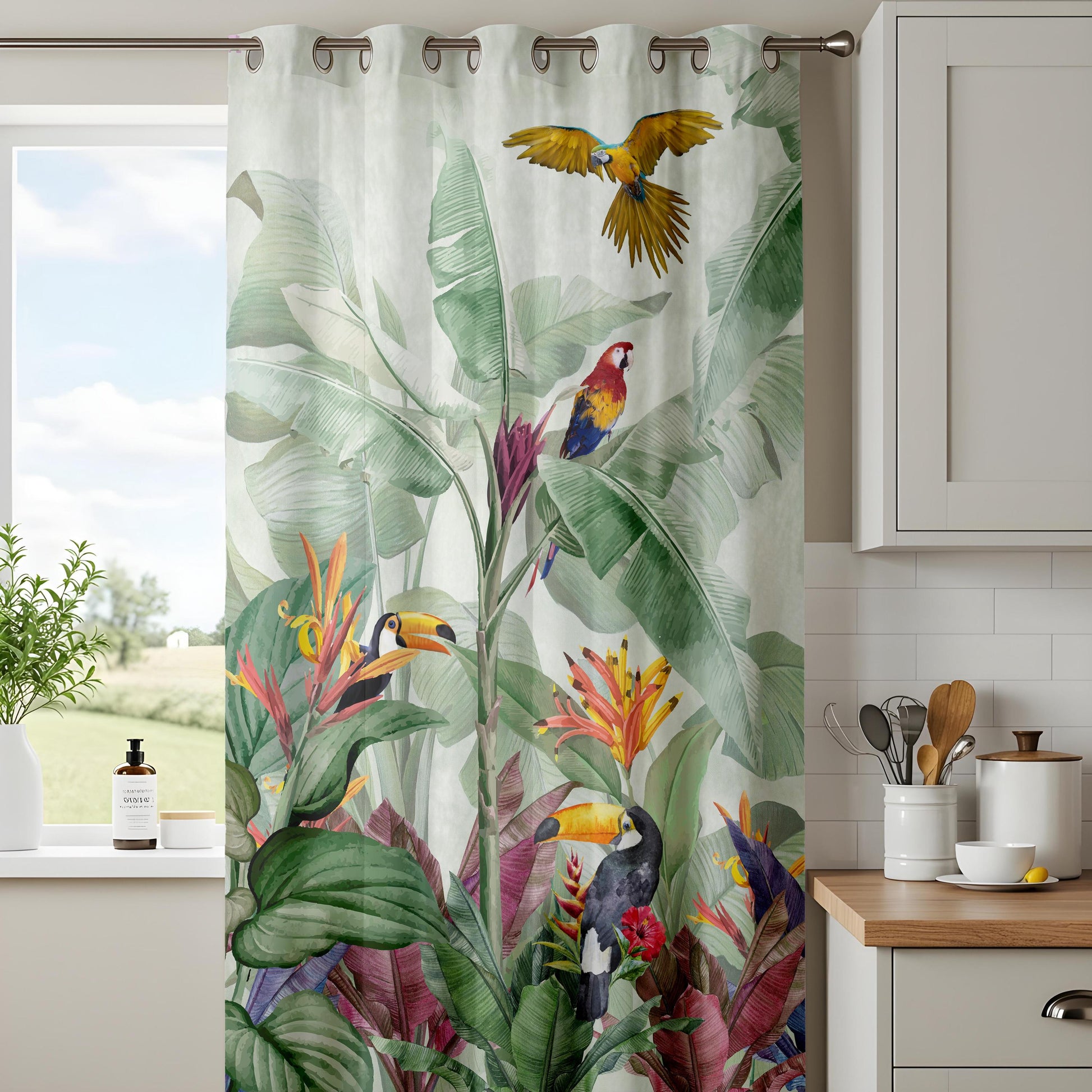 Onay Tropical Jungle Bird Curtains – Toucan Macaw Parrot Drapes