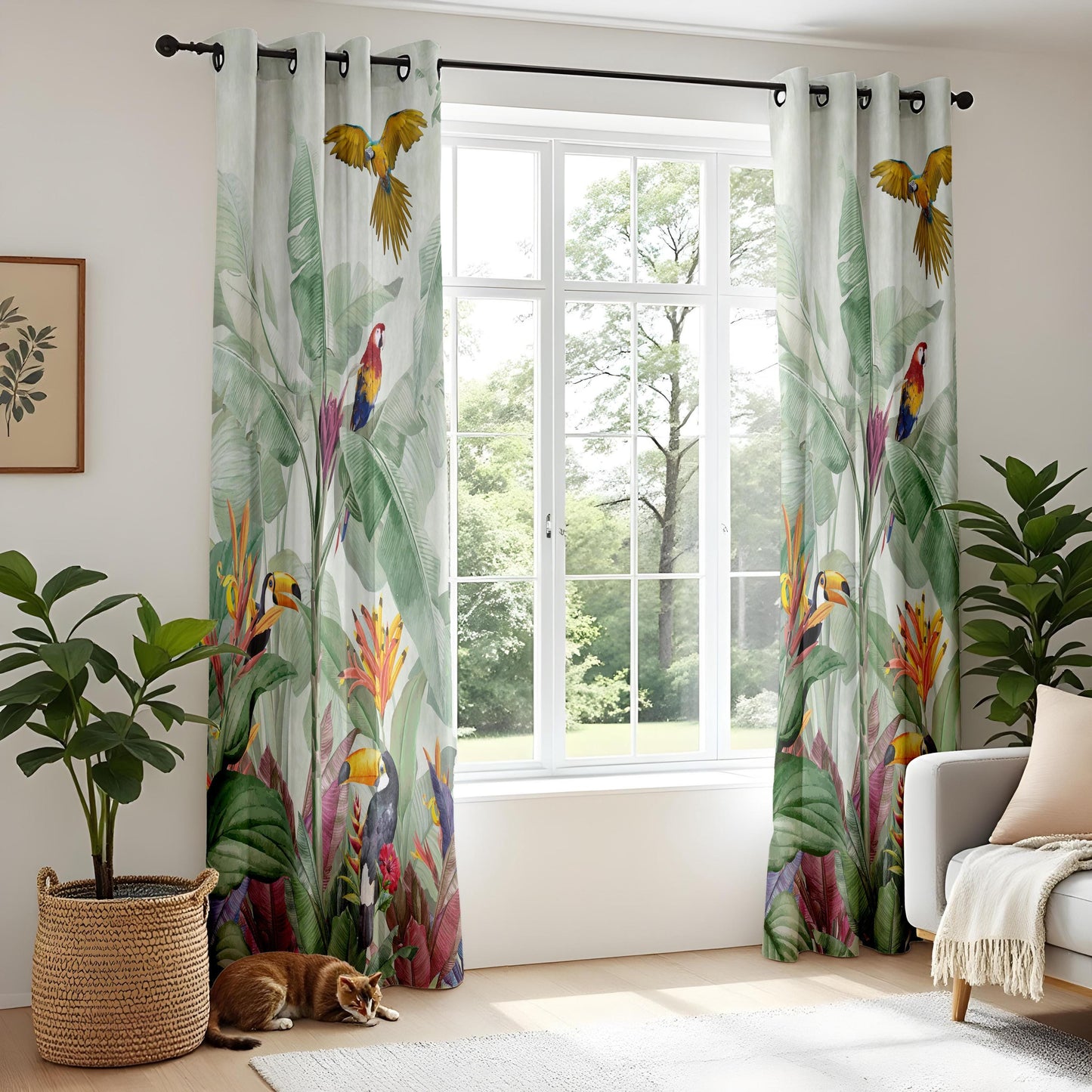 Onay Tropical Jungle Bird Curtains – Toucan Macaw Parrot Drapes