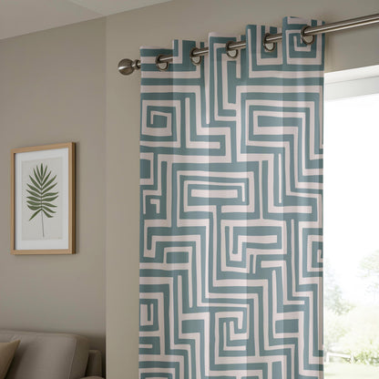 Onay Slate Blue Geometric Curtains – Modern Labyrinth Pattern Drapes