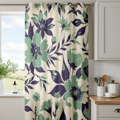 Onay Sage Green and Purple Floral Curtains – Watercolor Botanical Drapes