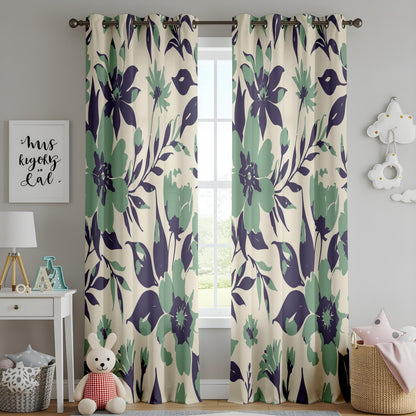 Onay Sage Green and Purple Floral Curtains – Watercolor Botanical Drapes