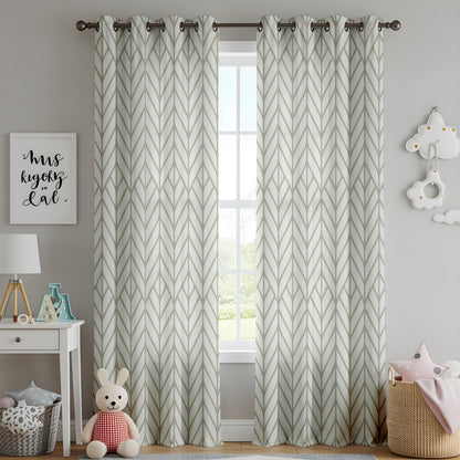 Onay Sage Green Geometric Curtains – Modern Herringbone Pattern Drapes