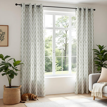 Onay Sage Green Geometric Curtains – Modern Herringbone Pattern Drapes