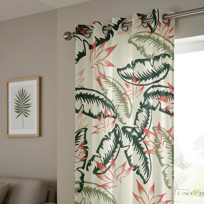 Onay Tropical Palm Leaf Curtains – Green and Coral Botanical Drapes