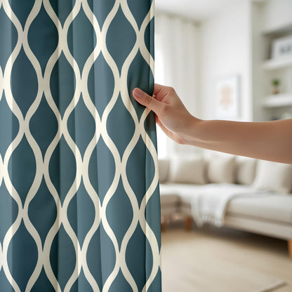 Onay Navy Blue Ogee Curtains – Modern Geometric Trellis Drapes