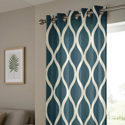 Onay Navy Blue Ogee Curtains – Modern Geometric Trellis Drapes