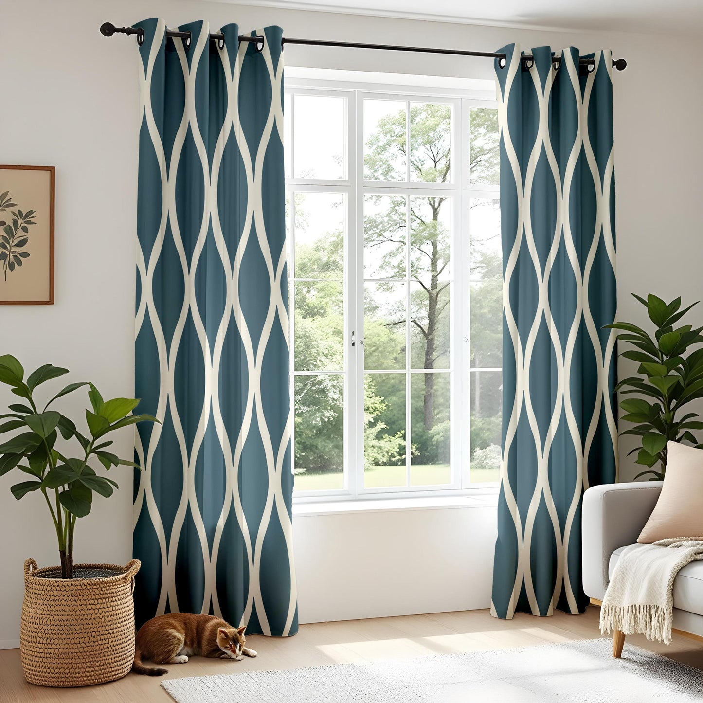 Onay Navy Blue Ogee Curtains – Modern Geometric Trellis Drapes