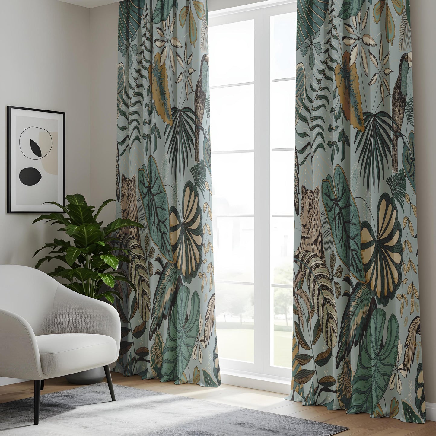 Onay Jungle Safari Curtains – Vintage Leopard Toucan Drapes