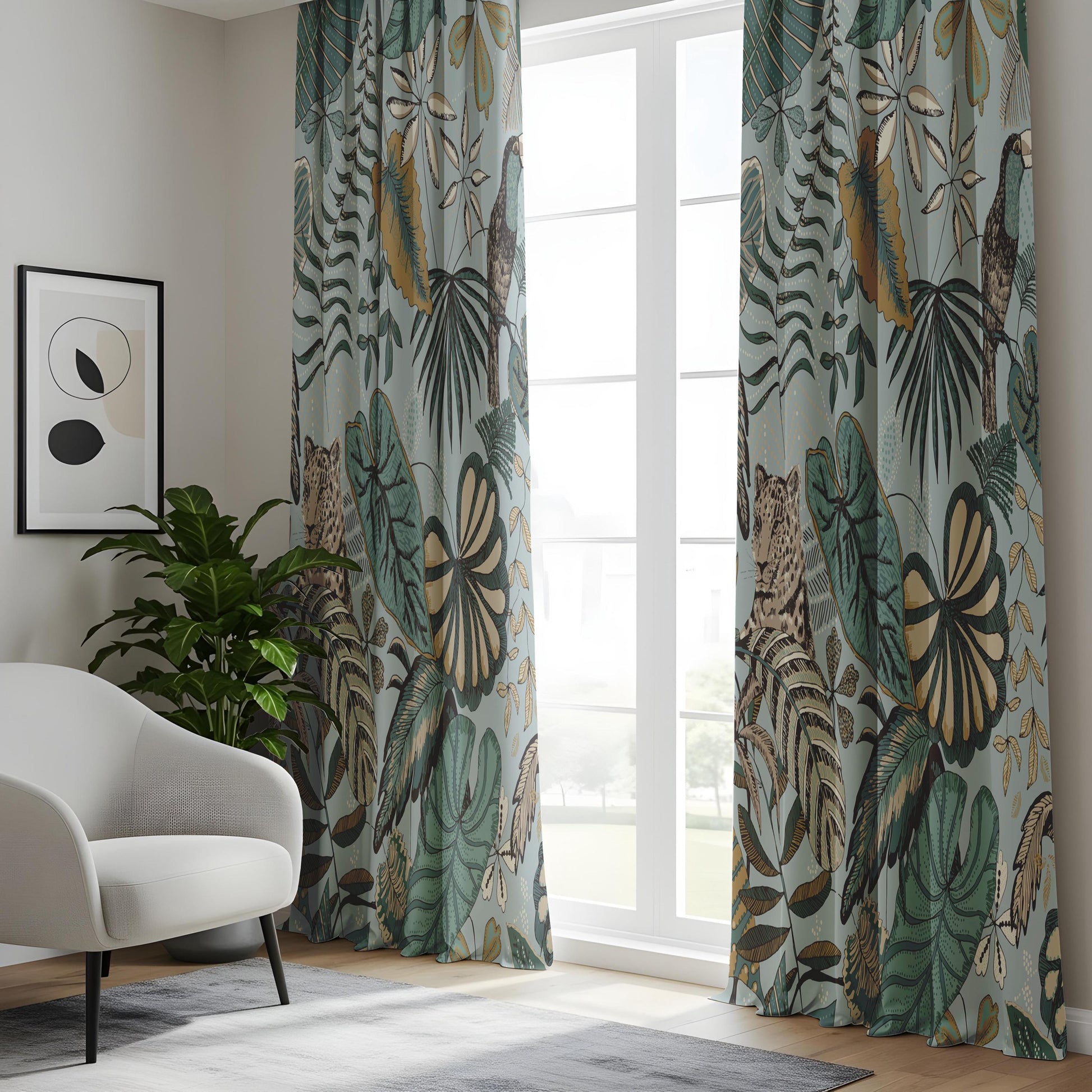 Onay Jungle Safari Curtains – Vintage Leopard Toucan Drapes