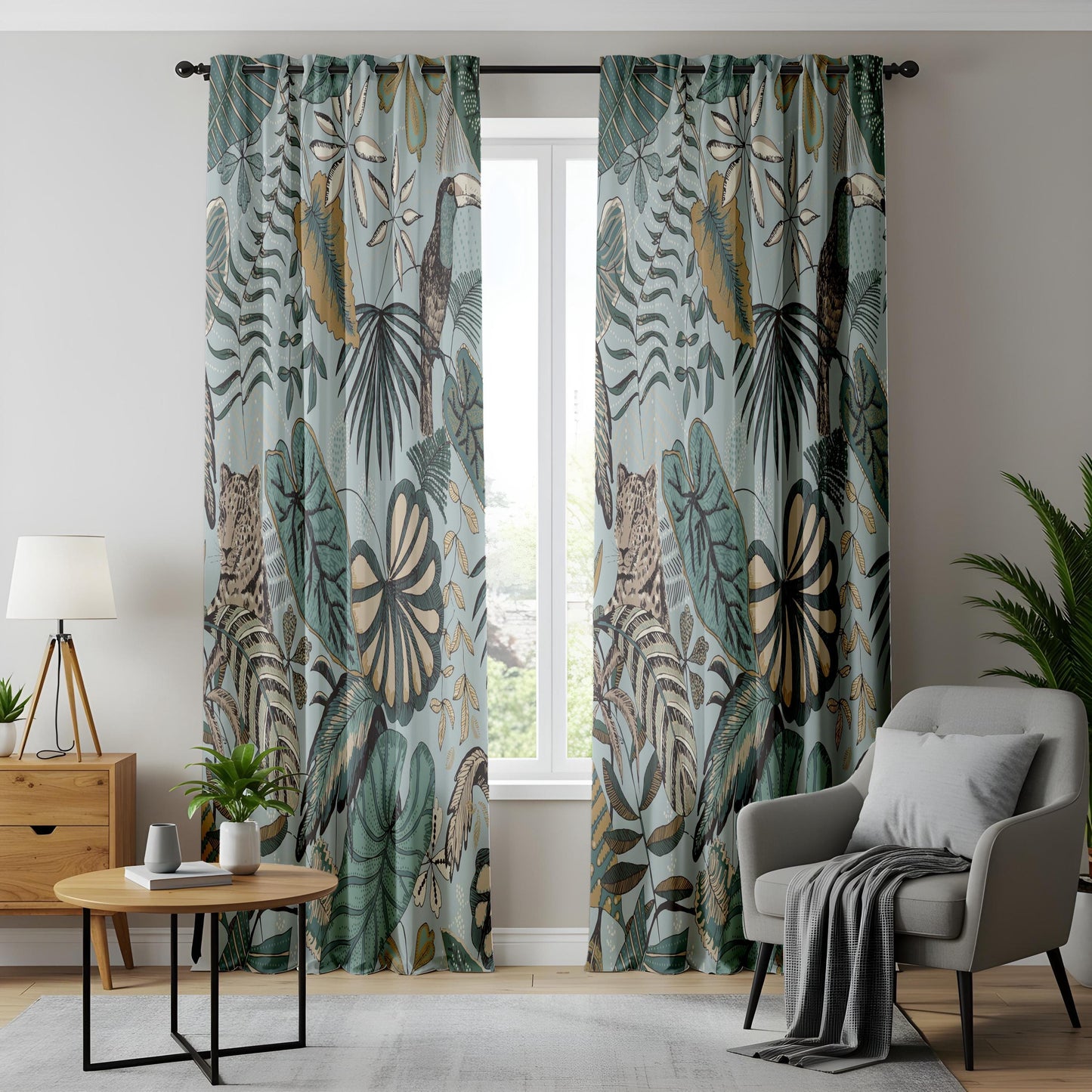 Onay Jungle Safari Curtains – Vintage Leopard Toucan Drapes
