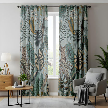 Onay Jungle Safari Curtains – Vintage Leopard Toucan Drapes