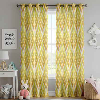 Onay Mustard Yellow Geometric Leaf Curtains – Bright Living Room