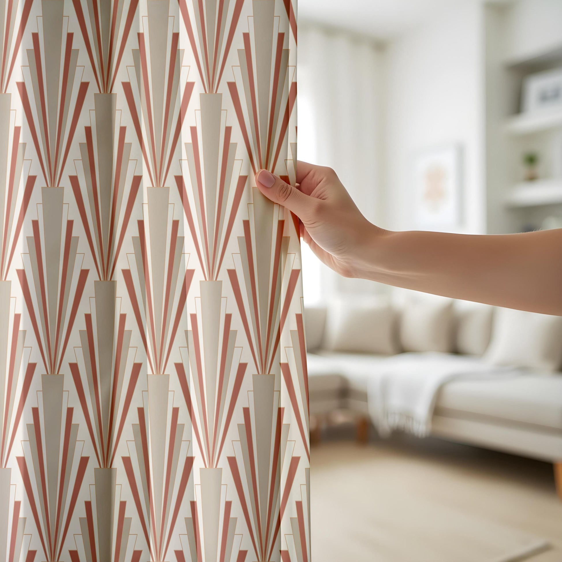 Onay Rust Art Deco Curtains – Geometric Sunburst Drapes