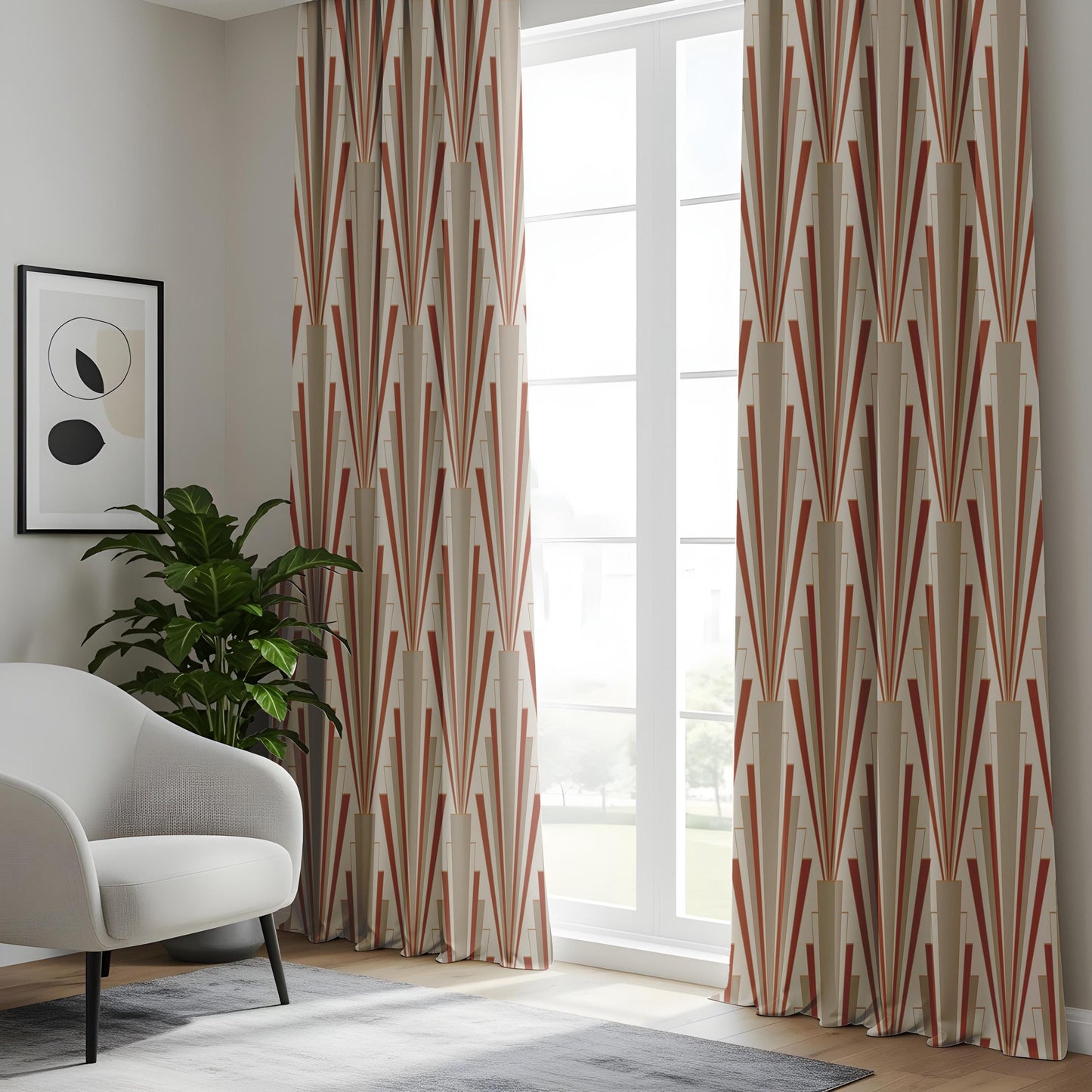 Onay Rust Art Deco Curtains – Geometric Sunburst Drapes