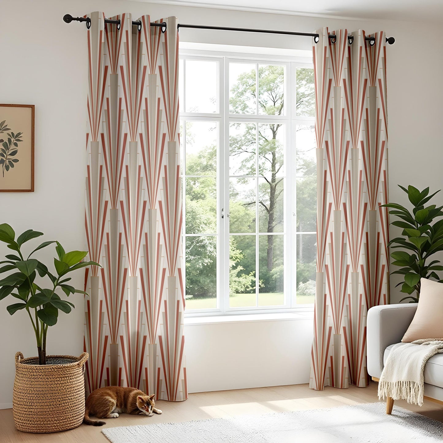 Onay Rust Art Deco Curtains – Geometric Sunburst Drapes