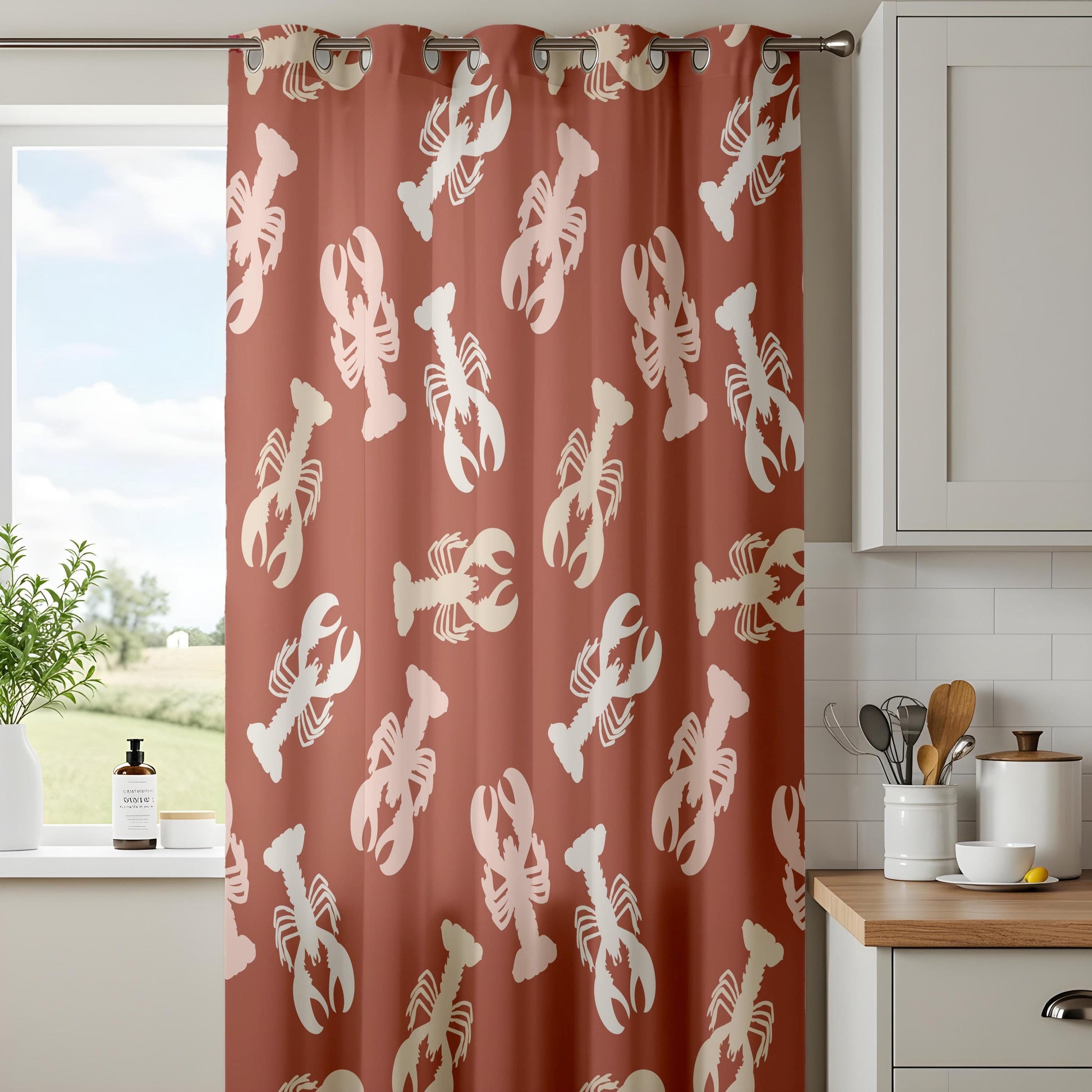 Onay Rust Red Lobster Curtains – Nautical Coastal Drapes