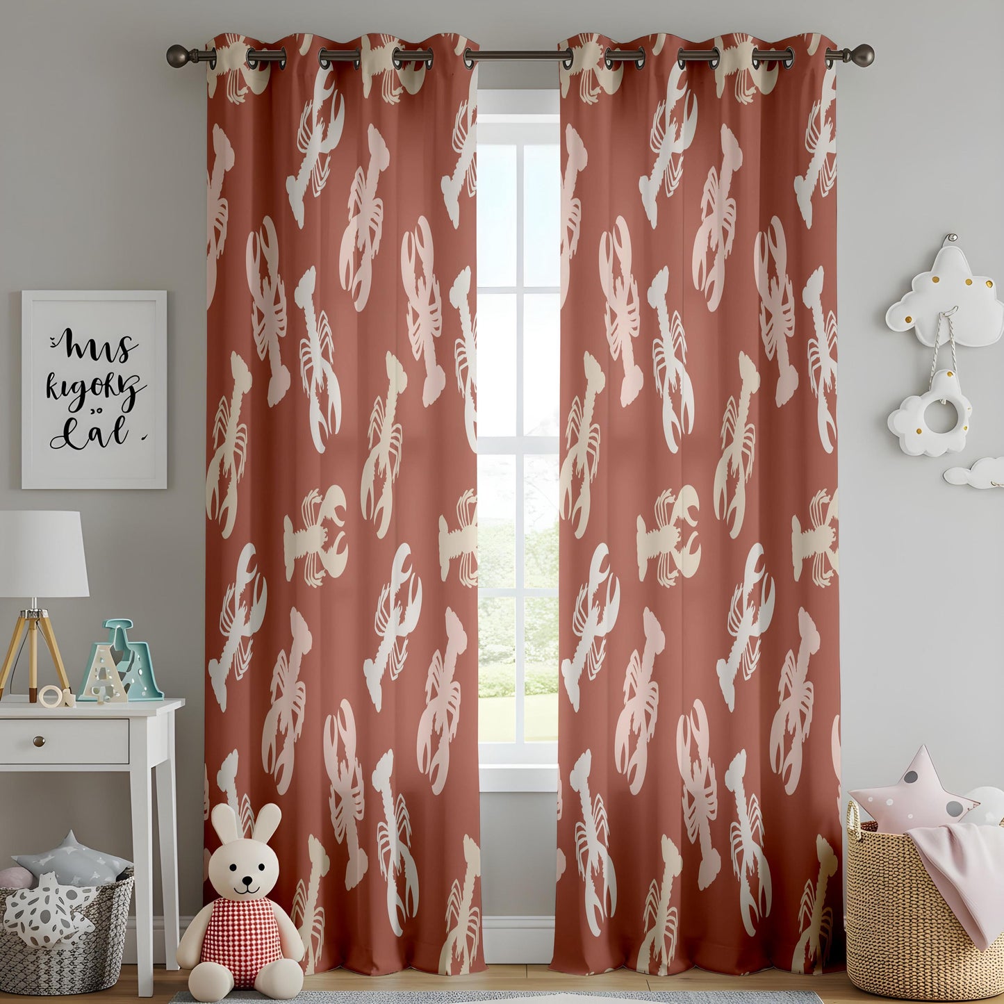 Onay Rust Red Lobster Curtains – Nautical Coastal Drapes