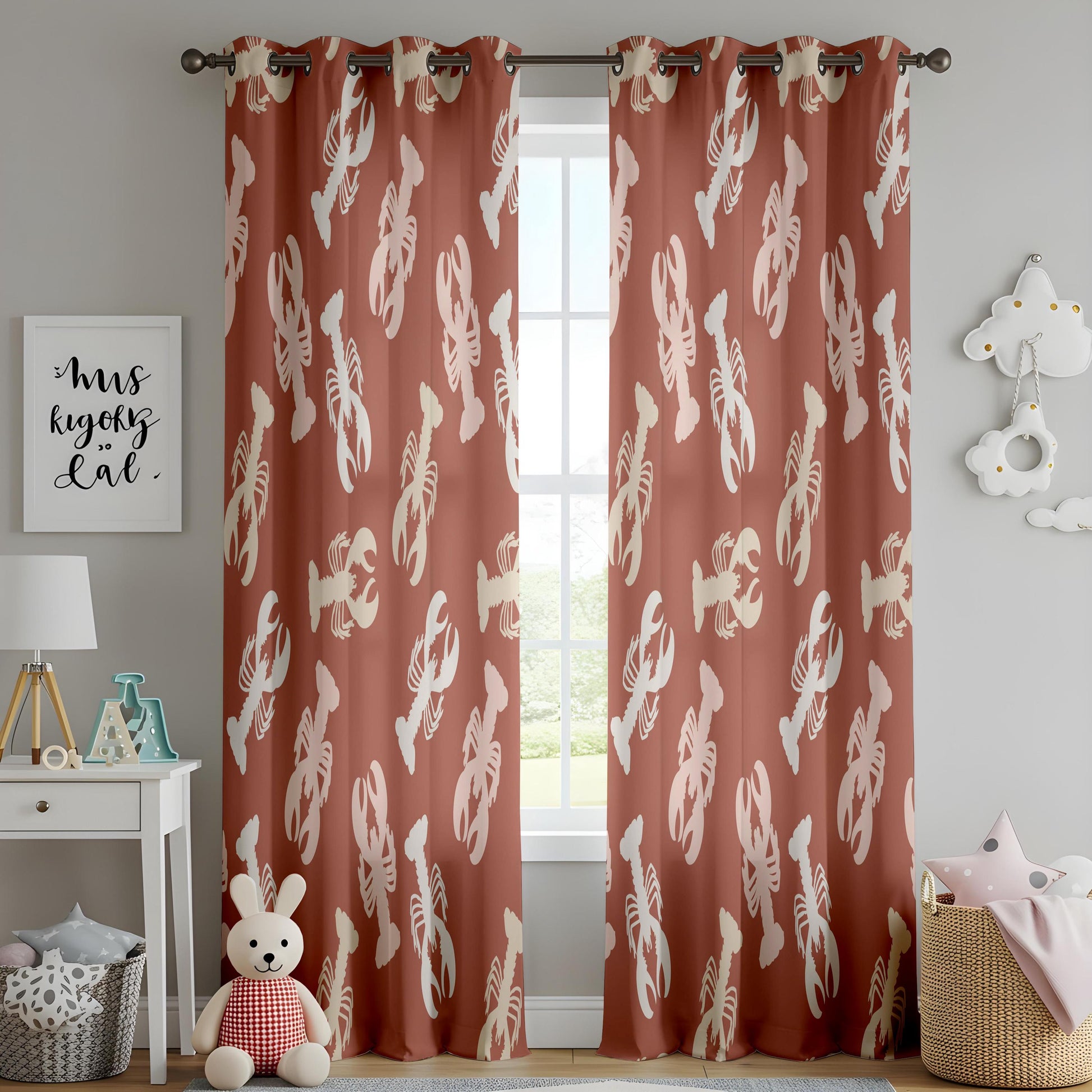 Onay Rust Red Lobster Curtains – Nautical Coastal Drapes