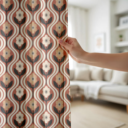 Onay Retro 70s Floral Curtains – Rust Orange Ogee Drapes