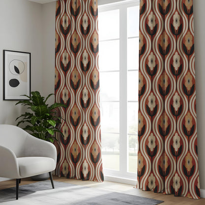 Onay Retro 70s Floral Curtains – Rust Orange Ogee Drapes