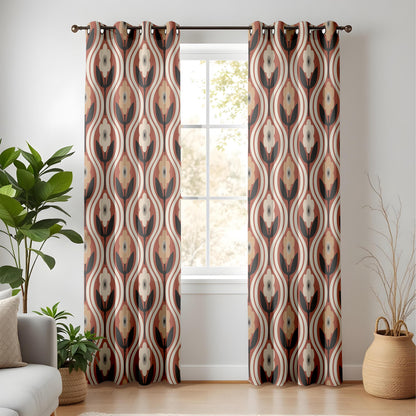 Onay Retro 70s Floral Curtains – Rust Orange Ogee Drapes