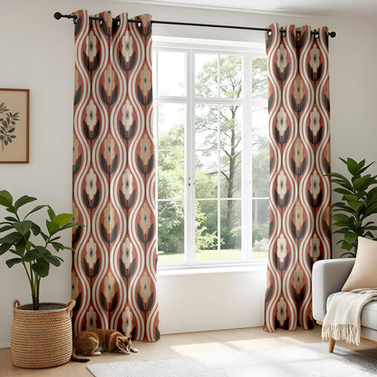 Onay Retro 70s Floral Curtains – Rust Orange Ogee Drapes