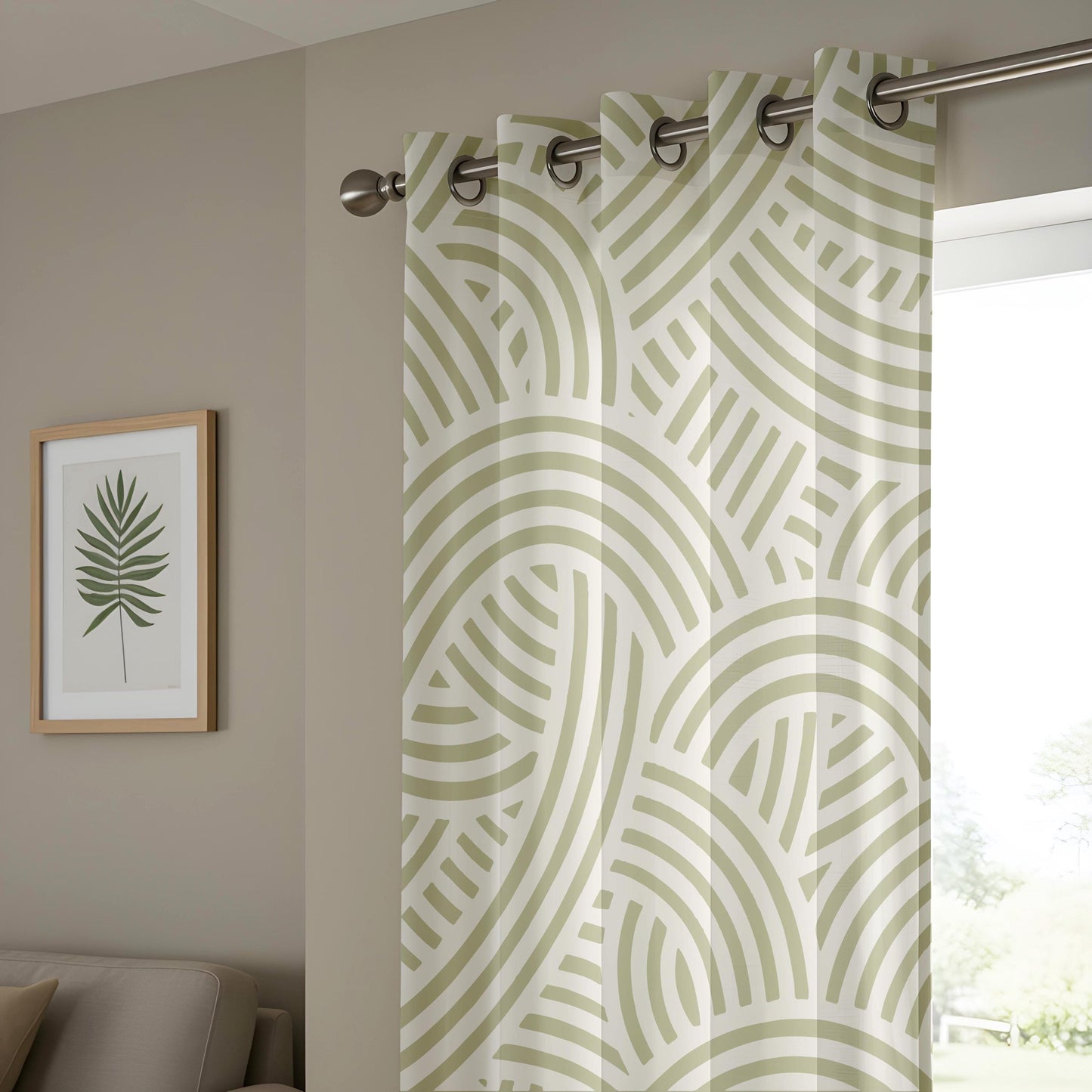 Onay Sage Green Abstract Arch Curtains – Modern Geometric Boho Drapes
