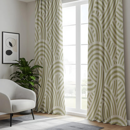 Onay Sage Green Abstract Arch Curtains – Modern Geometric Boho Drapes