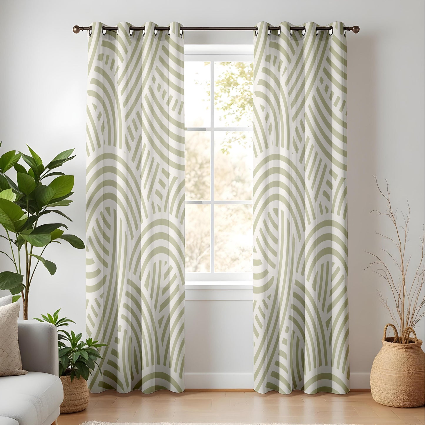 Onay Sage Green Abstract Arch Curtains – Modern Geometric Boho Drapes