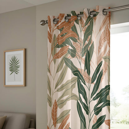Onay Terracotta Sage Green Leaf Curtains – Modern Boho Botanical Drapes