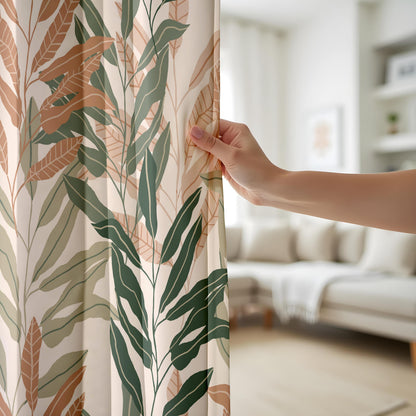 Onay Terracotta Sage Green Leaf Curtains – Modern Boho Botanical Drapes