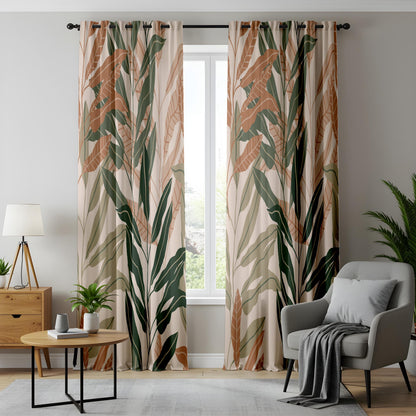 Onay Terracotta Sage Green Leaf Curtains – Modern Boho Botanical Drapes