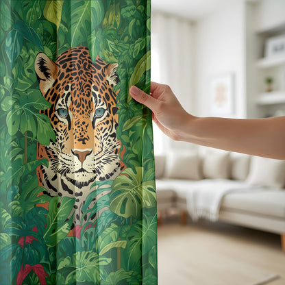 Onay Jungle Leopard Face Curtains – Green Tropical Safari Drapes