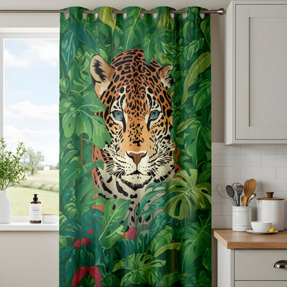 Onay Jungle Leopard Face Curtains – Green Tropical Safari Drapes