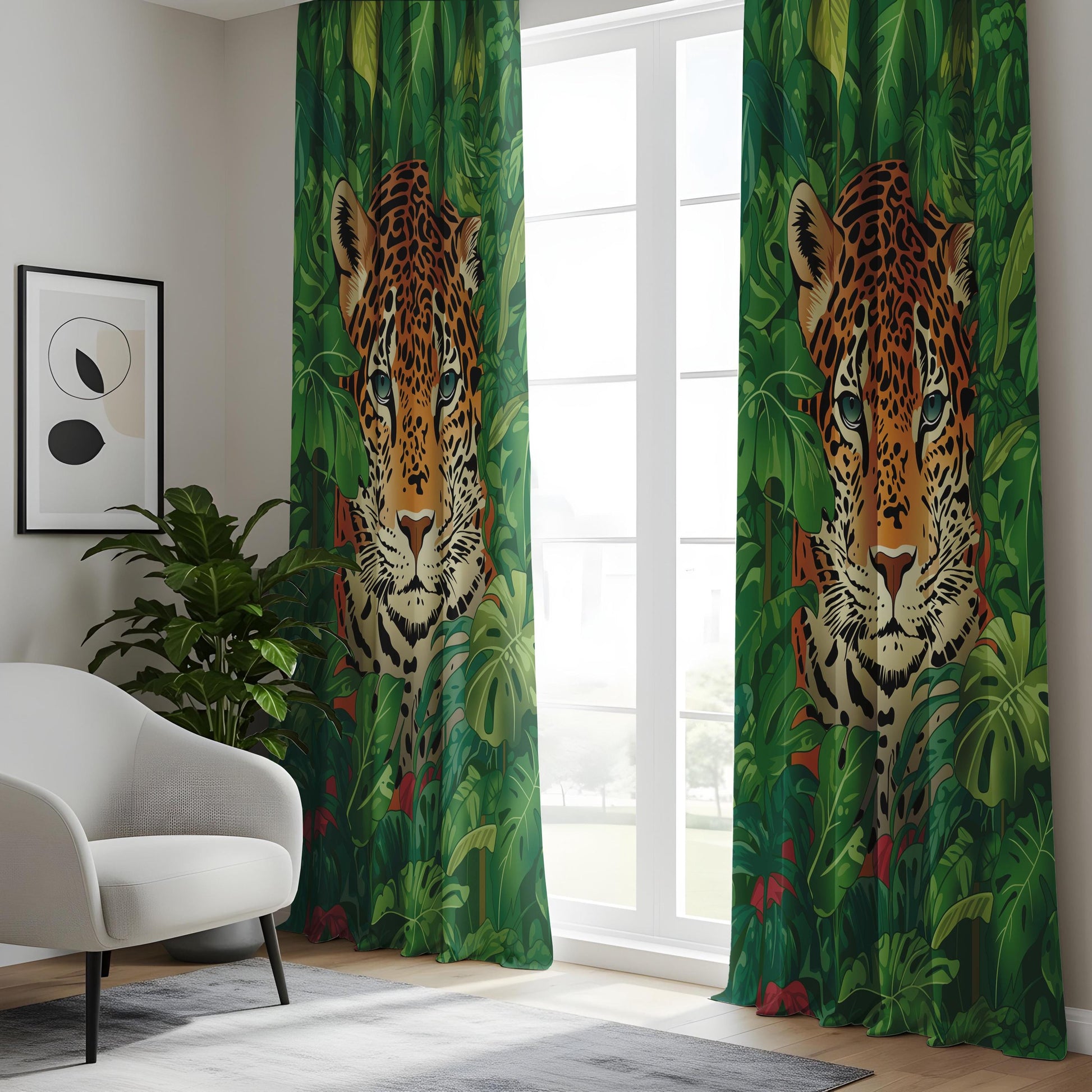 Onay Jungle Leopard Face Curtains – Green Tropical Safari Drapes