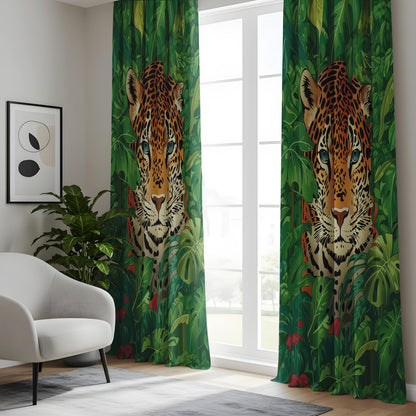 Onay Jungle Leopard Face Curtains – Green Tropical Safari Drapes