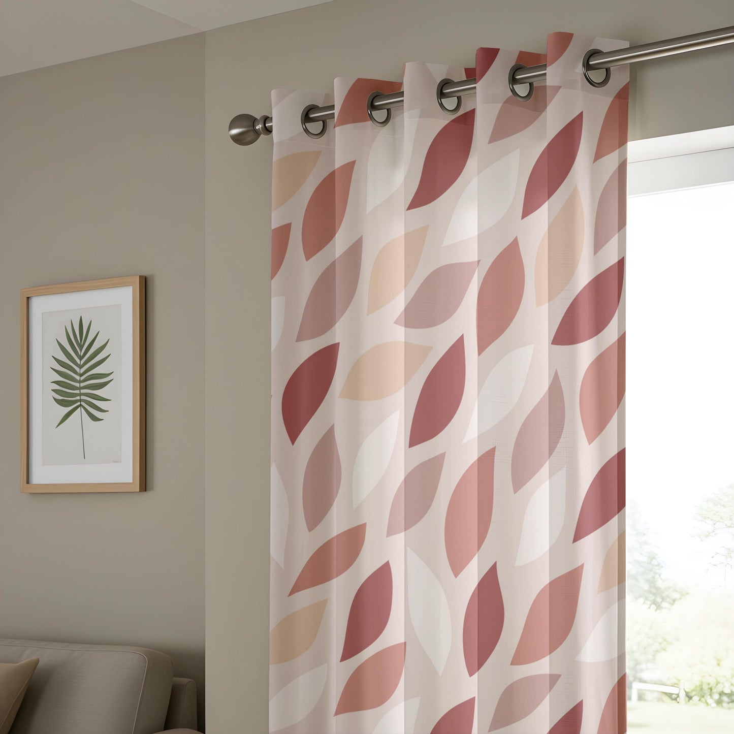 Onay Rust Pink Abstract Leaf Curtains – Modern Boho Geometric Petal Drapes