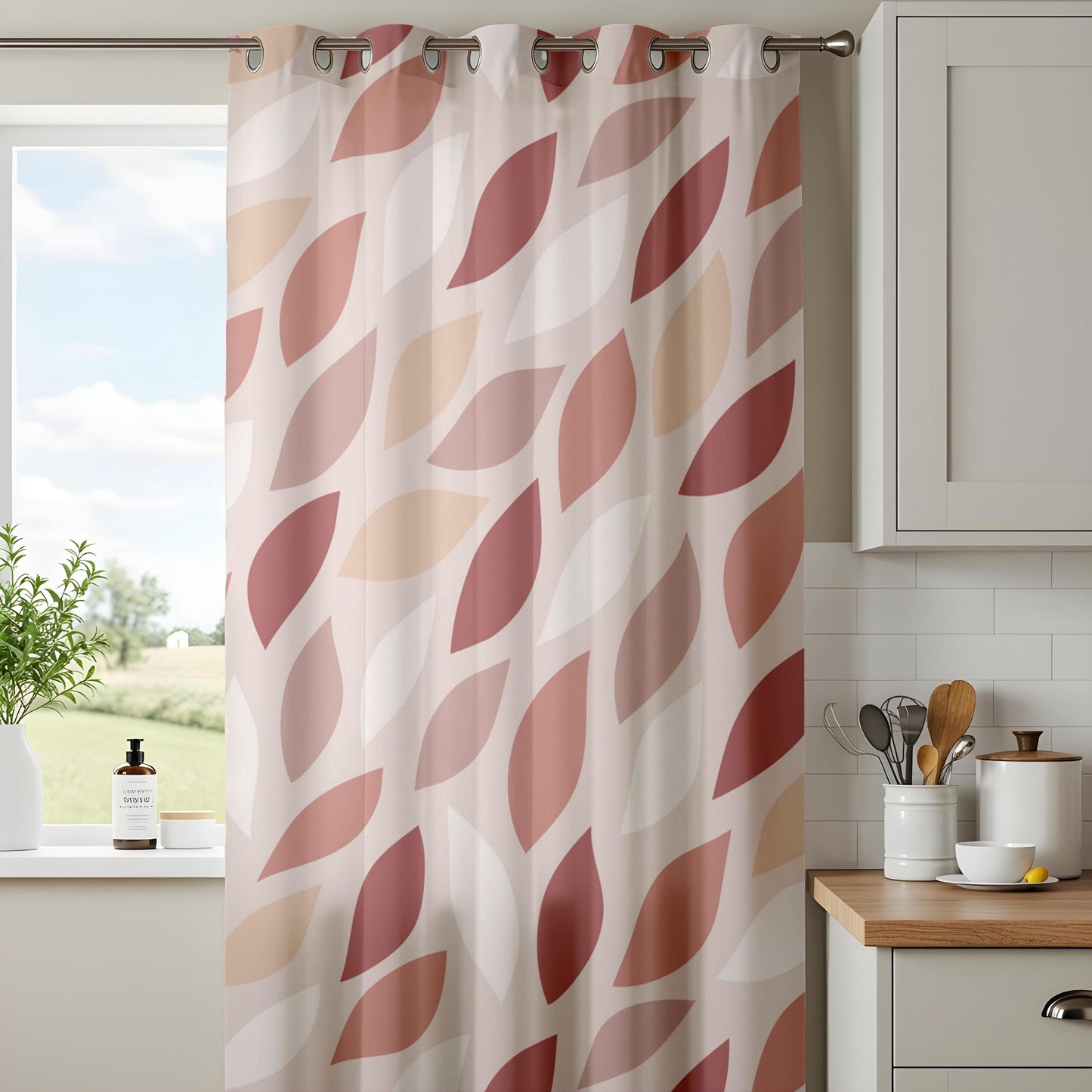 Onay Rust Pink Abstract Leaf Curtains – Modern Boho Geometric Petal Drapes
