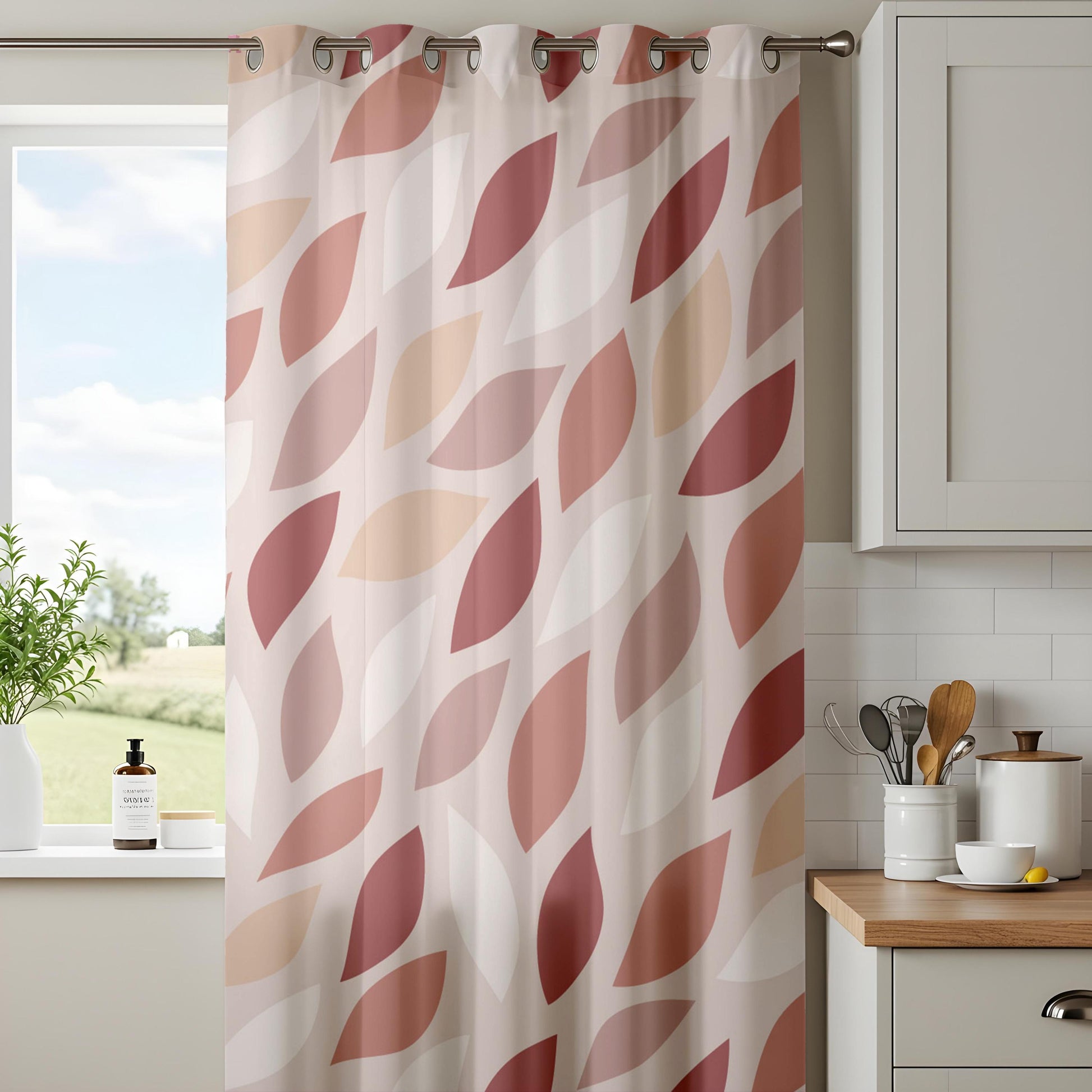 Onay Rust Pink Abstract Leaf Curtains – Modern Boho Geometric Petal Drapes