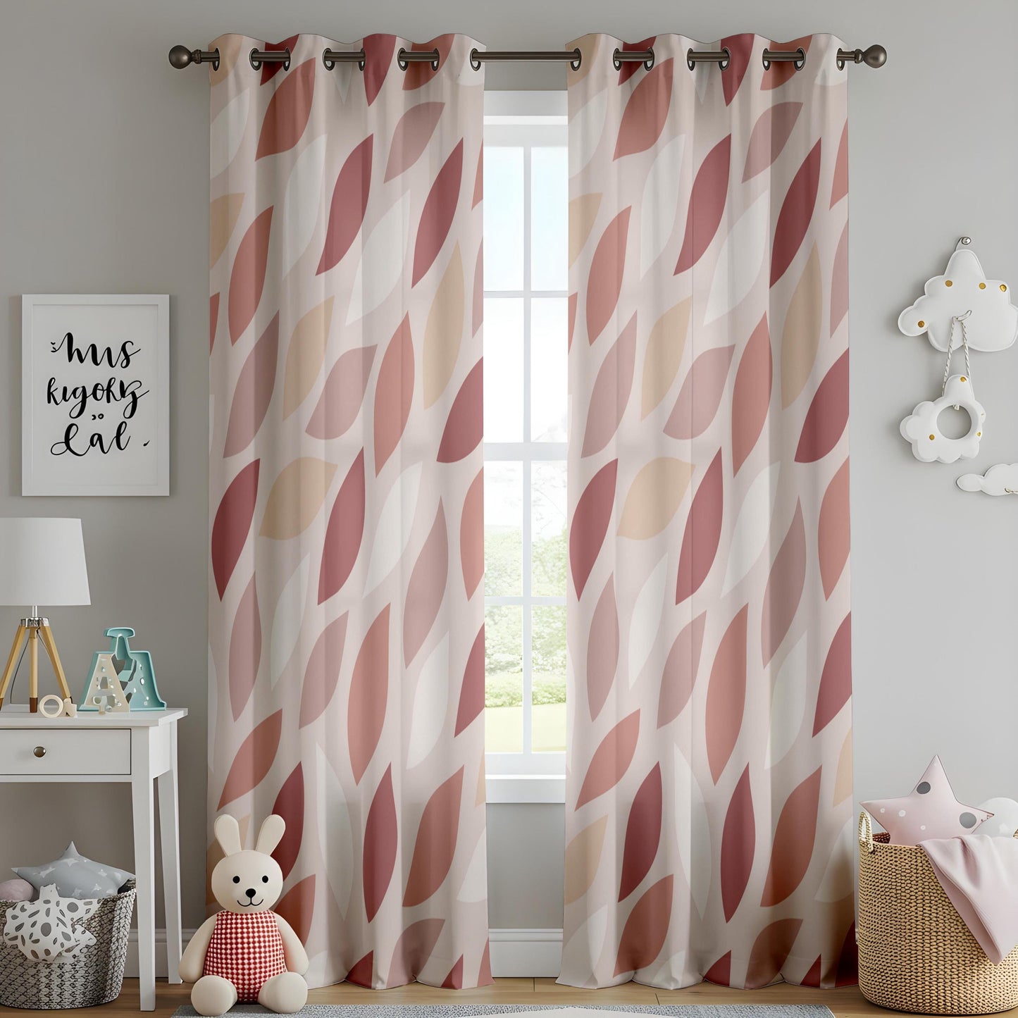 Onay Rust Pink Abstract Leaf Curtains – Modern Boho Geometric Petal Drapes