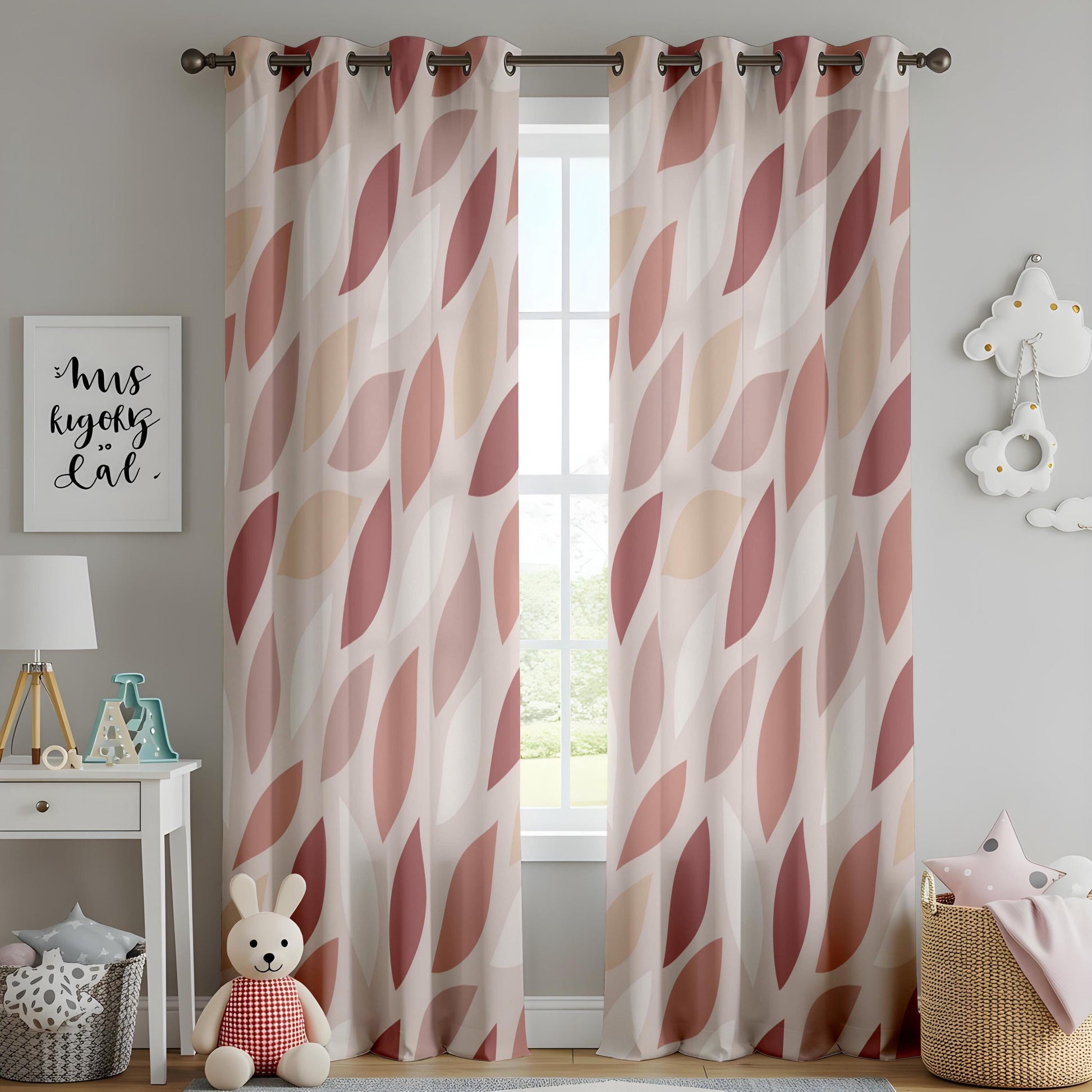 Onay Rust Pink Abstract Leaf Curtains – Modern Boho Geometric Petal Drapes