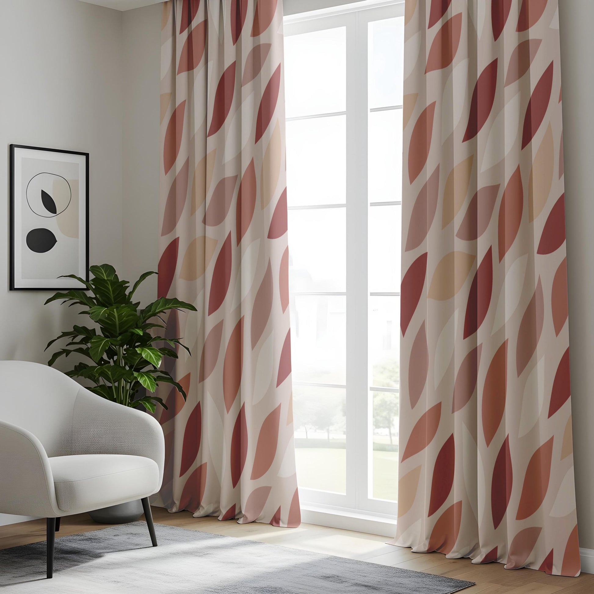 Onay Rust Pink Abstract Leaf Curtains – Modern Boho Geometric Petal Drapes