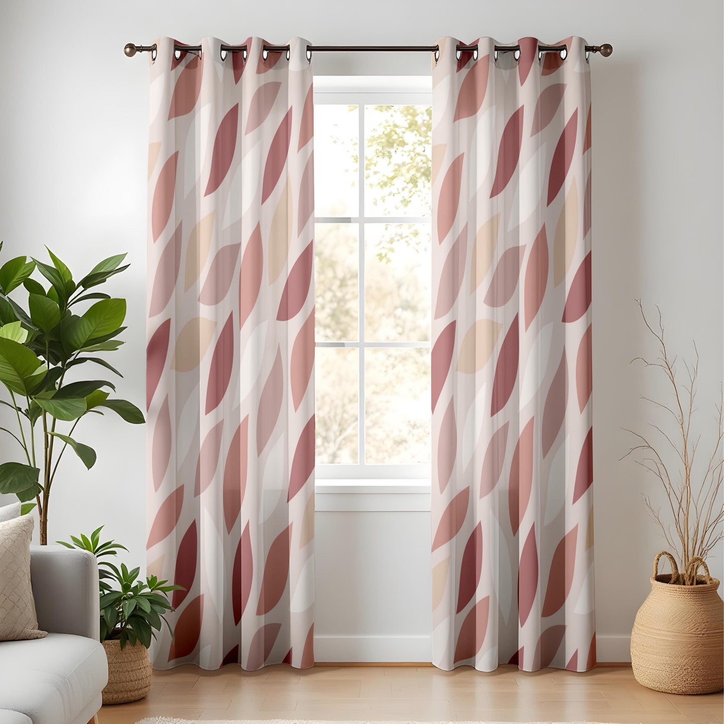 Onay Rust Pink Abstract Leaf Curtains – Modern Boho Geometric Petal Drapes