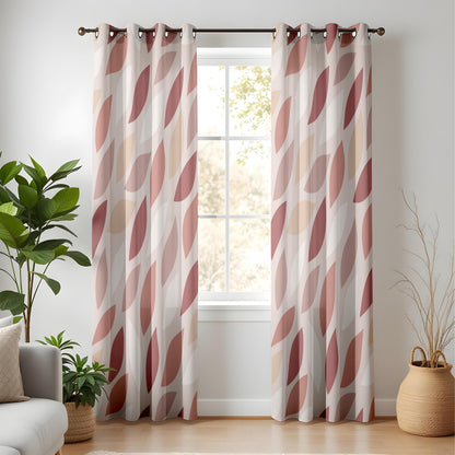 Onay Rust Pink Abstract Leaf Curtains – Modern Boho Geometric Petal Drapes