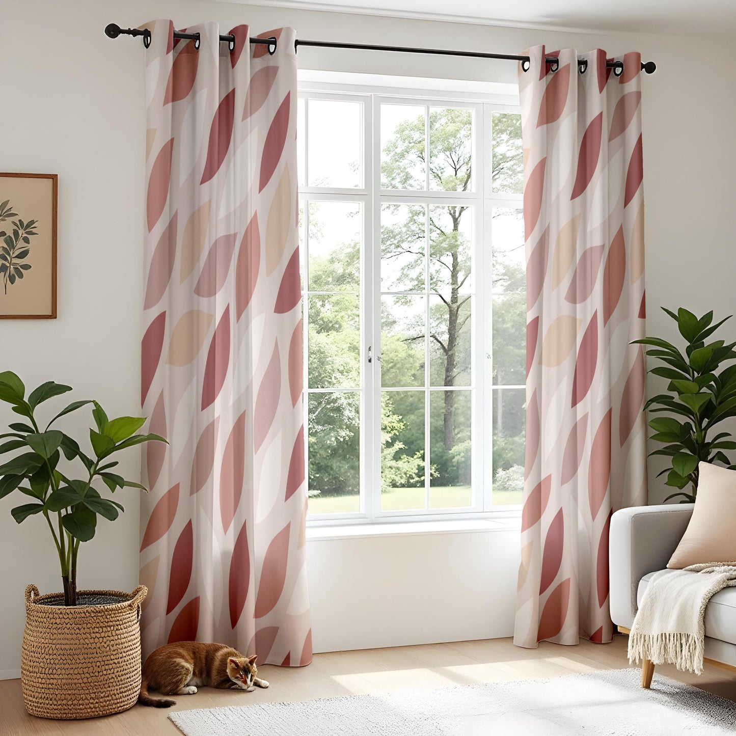 Onay Rust Pink Abstract Leaf Curtains – Modern Boho Geometric Petal Drapes