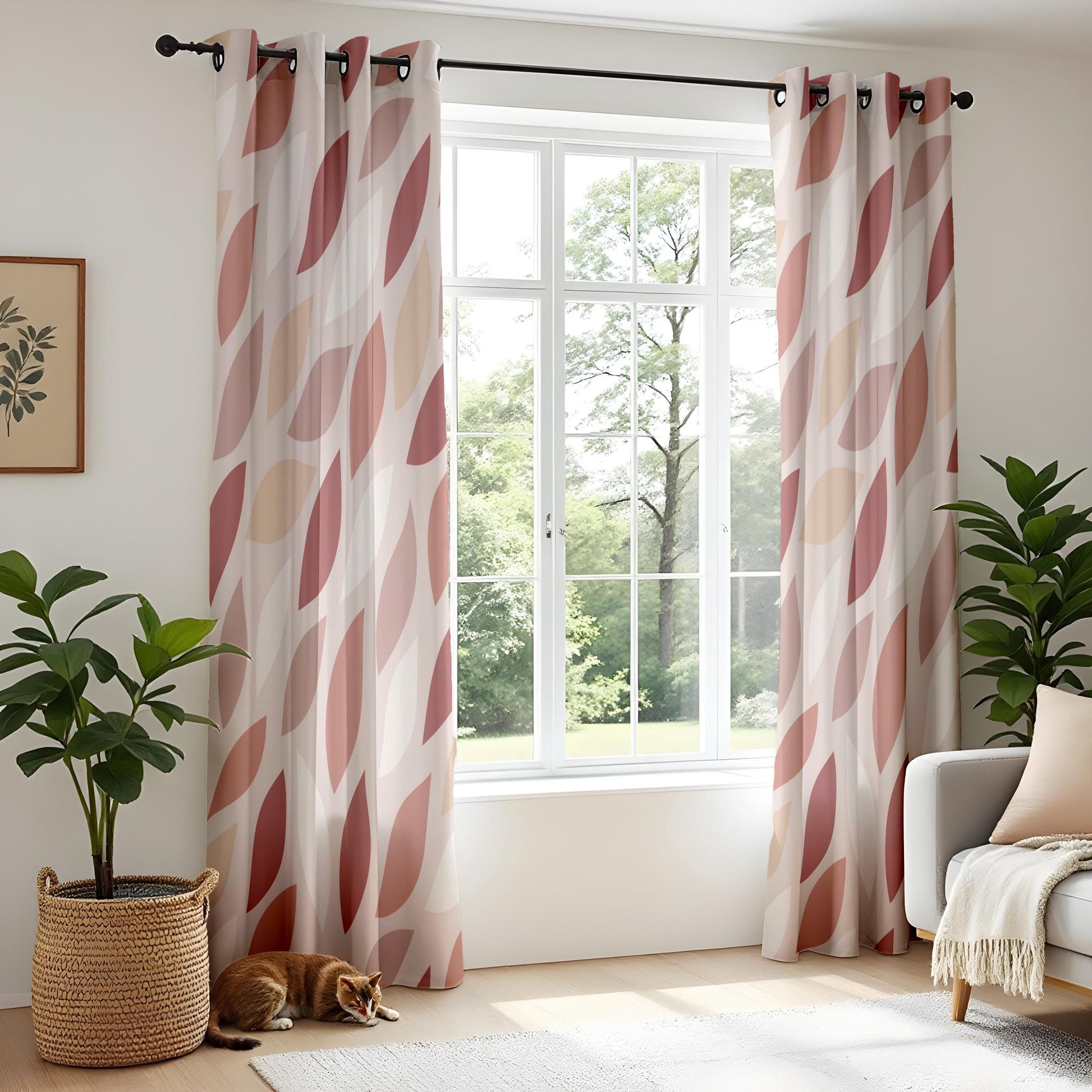 Onay Rust Pink Abstract Leaf Curtains – Modern Boho Geometric Petal Drapes