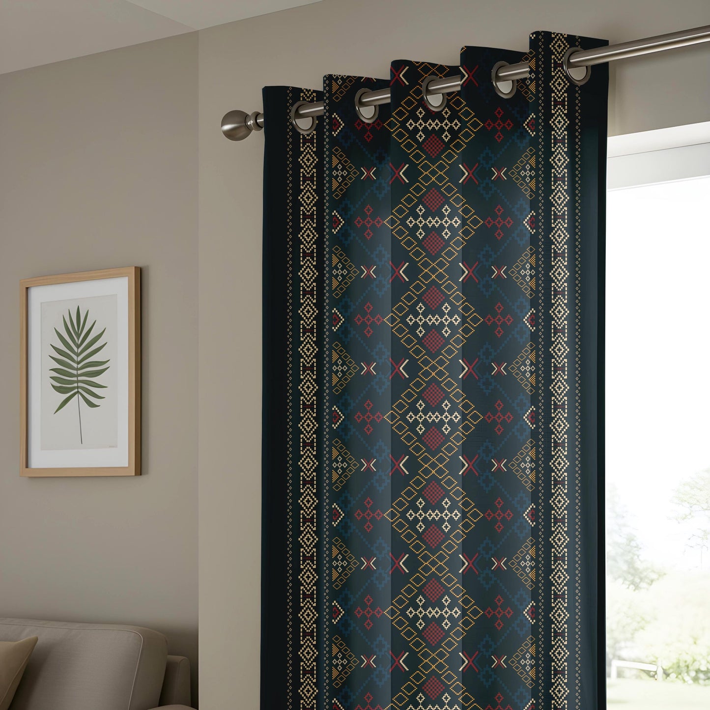 Onay Navy Blue Aztec Tribal Curtains – Southwestern Geometric Boho Drapes