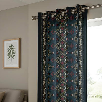 Onay Navy Blue Aztec Tribal Curtains – Southwestern Geometric Boho Drapes