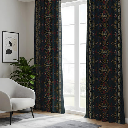 Onay Navy Blue Aztec Tribal Curtains – Southwestern Geometric Boho Drapes